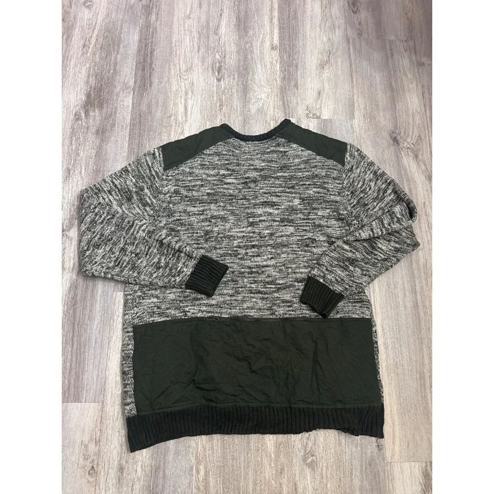 Born‎ Fly Mens 2XL Marled Knit Crewneck Sweater Olive Green Utility Quilted Back